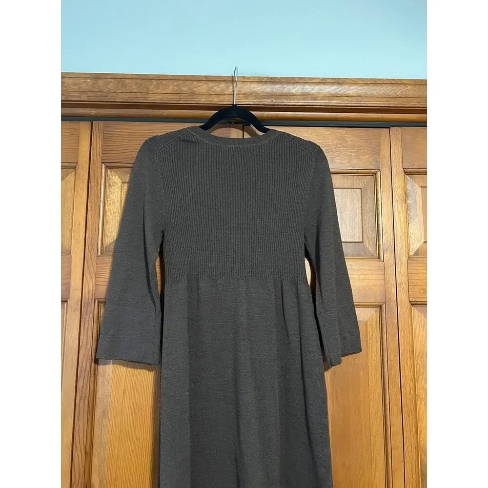 Boden Rib Knit Sweater Dress Brown Midi 3/4 Sleeve Empire Waist Academia SZ 12R